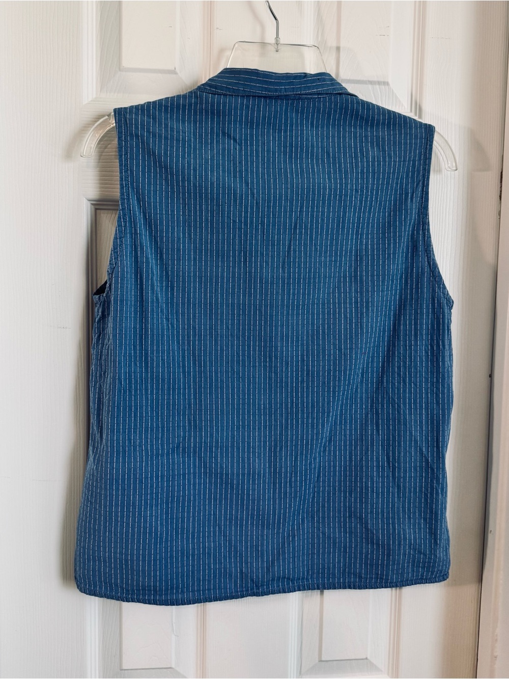 Sleeveless Blue Pinstripe Button-Front Women's Top - Picture 6 of 6